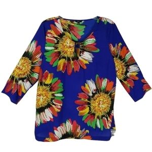 Milano Womens Bold Multi Color Floral Blouse Tunic Size Large Art to Wear Artsy